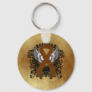Brown Awareness Ribbon with Wings Key Ring