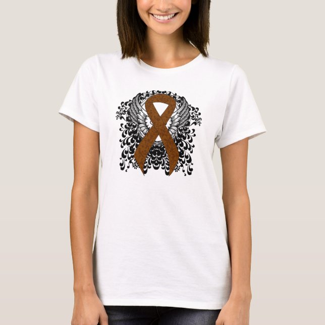 Brown Awareness Ribbon with Wings T-Shirt (Front)