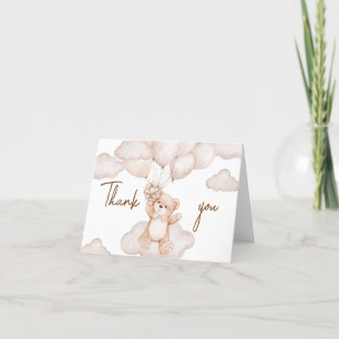 Brown Baby Bear Balloon Baby Shower Thank You Card