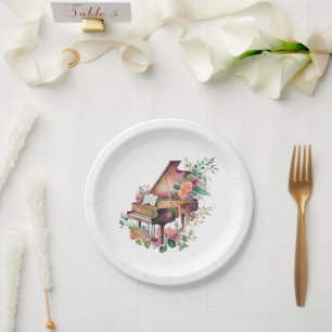 Brown Baby Grand Piano Recital Paper Plate