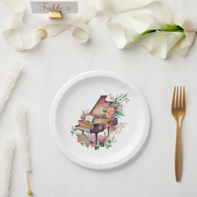 Brown Baby Grand Piano Recital Paper Plate (Wedding)