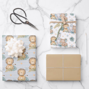 Brown Baby Lion Elephant Rhino  Wrapping Paper Sheet