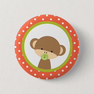 Brown Baby Monkey with Pacifier 6 Cm Round Badge