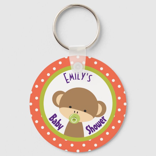 Brown Baby Monkey with Pacifier Baby Shower Key Ring (Front)