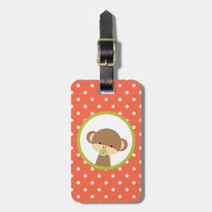 Brown Baby Monkey with Pacifier on Polka Dots Luggage Tag