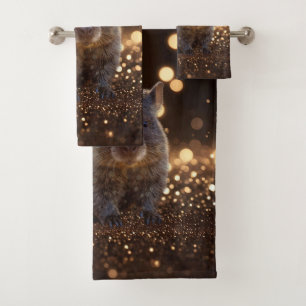 Brown Baby Wombat On Brown Bokeh Bliss,  Bath Towel Set