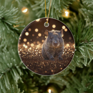 Brown Baby Wombat On Brown Bokeh Bliss, Ceramic Tree Decoration
