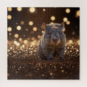 Brown Baby Wombat On Brown Bokeh Bliss, Jigsaw Puzzle