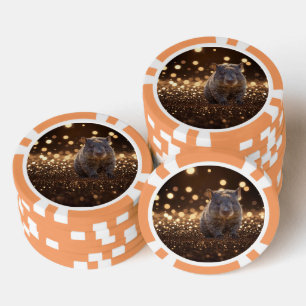 Brown Baby Wombat On Brown Bokeh Bliss, Poker Chips