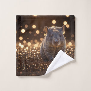 Brown Baby Wombat On Brown Bokeh Bliss,  Wash Cloth