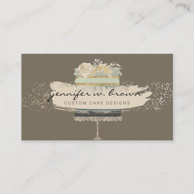 Brown Background Bakery Bright Wedding Cake Business Card (Front)