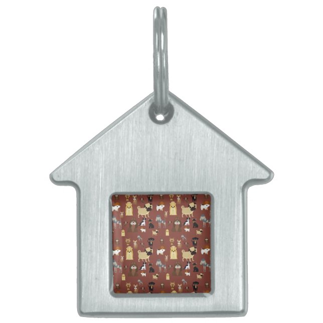 brown background dogs pattern pet ID tag (Front)