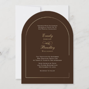 Brown Background Gold Arch Autumn Winter Wedding Invitation