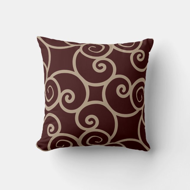 Brown background taupe and abstract pattern pillow (Front)