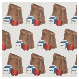 Brown Bag Sack School Lunch Lady Teacher Apple Fabric
