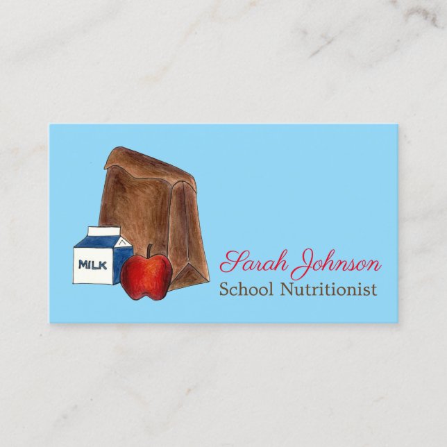 Brown Bag School Lunch Lady Nutritionist Teacher Business Card (Front)