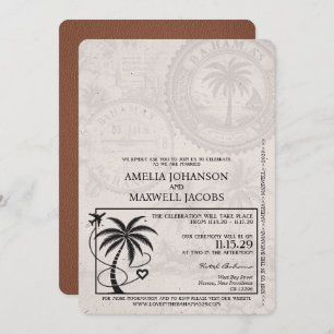 Brown Bahamas Passport Wedding Invitation