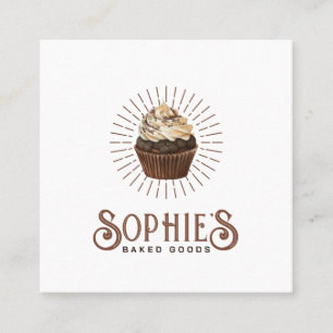 Brown Baker Bakery Cupcake Logo Vintage Typography Square Business Card