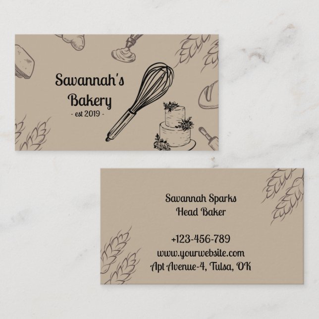 Brown Bakery Collage Whisk Business Card (Front/Back)