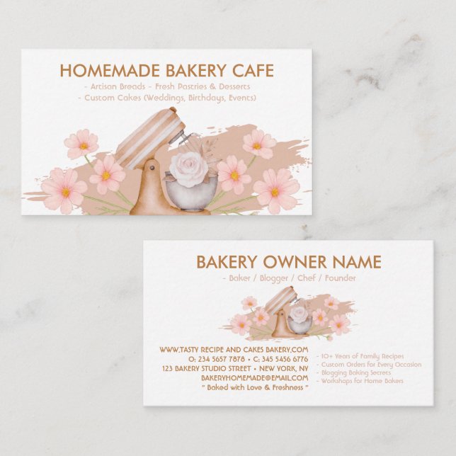 Brown Baking Utensils Bakery Baker Business Card (Front/Back)