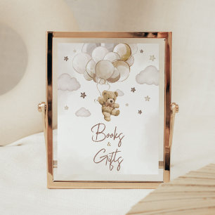 Brown Balloon Bear Baby Shower Books and Gifts Poster