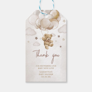 Brown Balloon Bear Baby Shower Favour Tags