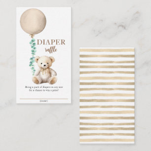 Brown Balloon Teddy Bear Baby Shower Diaper Raffle Enclosure Card