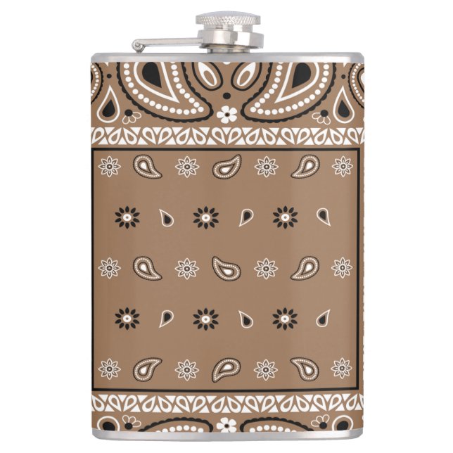 Brown Bandanna Paisley Country Hip Hop Cowboy Flask (Front)