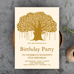 Brown Banyan Tree Birthday Party Invitation