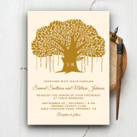 Brown Banyan Tree Monogram Wedding Invitation