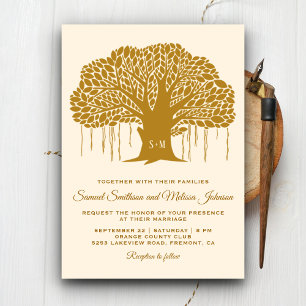 Brown Banyan Tree Monogram Wedding Invitation