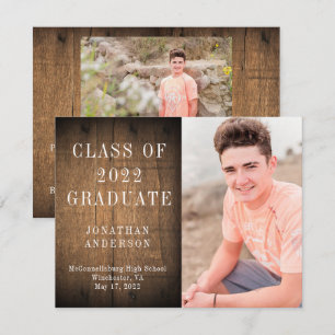 Brown Barn Wood 3 Photo Graduation Party Invitation