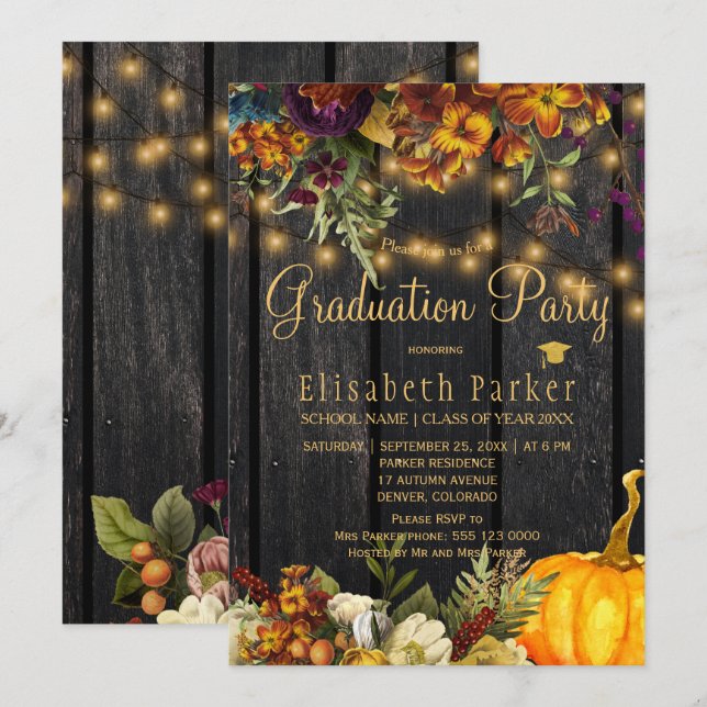 Brown barn wood autumn fall graduation party invitation (Front/Back)