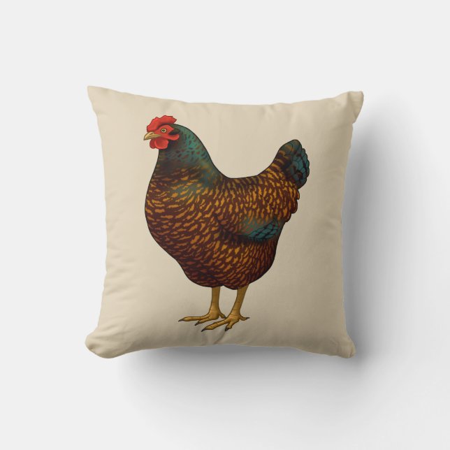 Brown Barnevelder Hen Chicken Cushion (Front)