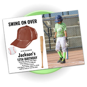 Brown Baseball Birthday Invitations with photo