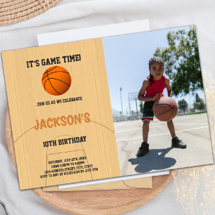 Brown Basketball Birthday Invitations with photo