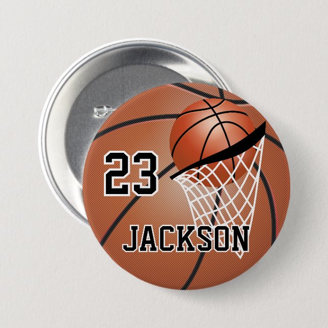 Brown Basketball Design | Personalise 7.5 Cm Round Badge (Front & Back)