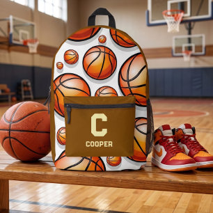 Brown basketball pattern printed backpack