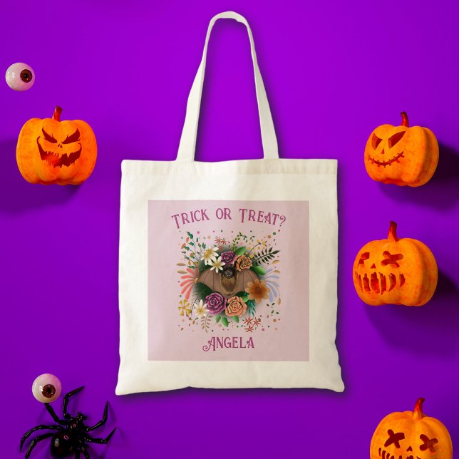 Brown Bat Colourful Flowers Tote Bag (Creator Uploaded)