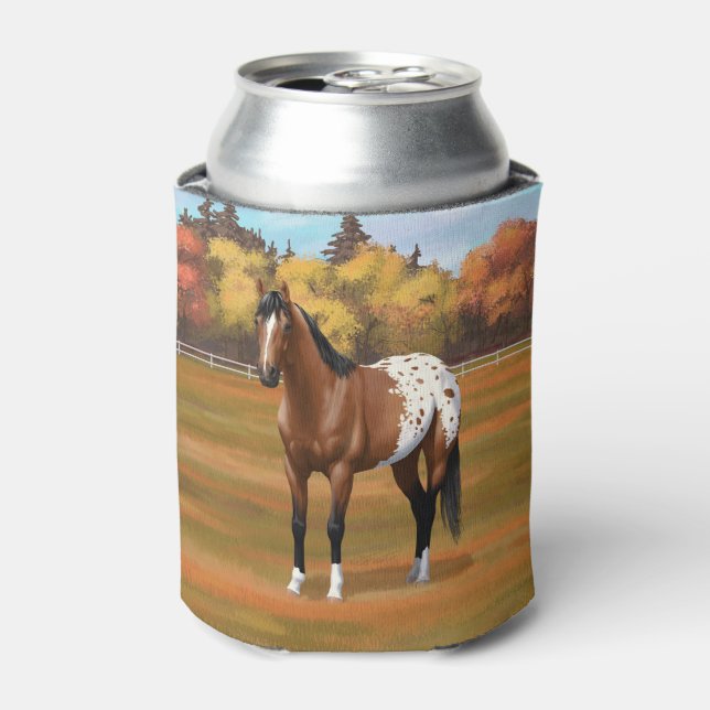 Brown Bay Appaloosa Horse in Autumn Pasture Can Cooler (Can Front)