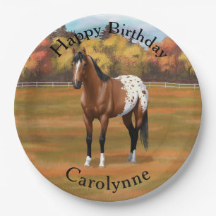 Brown Bay Appaloosa Horse in Autumn Pasture Paper Plate