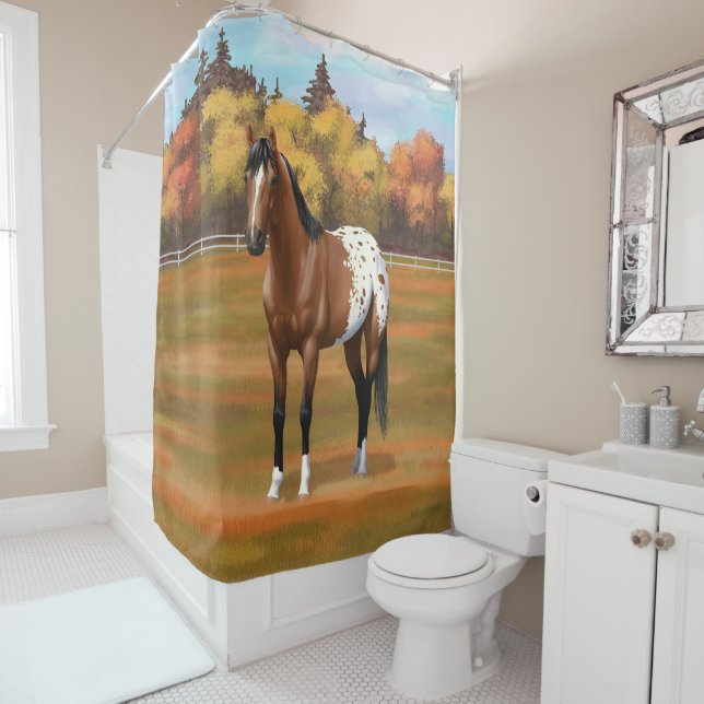 Brown Bay Appaloosa Horse in Autumn Pasture Shower Curtain (In Situ)