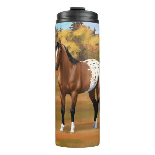 Brown Bay Appaloosa Horse in Autumn Pasture Thermal Tumbler