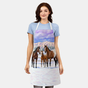 Brown Bay Appaloosa Horses In Snow Apron