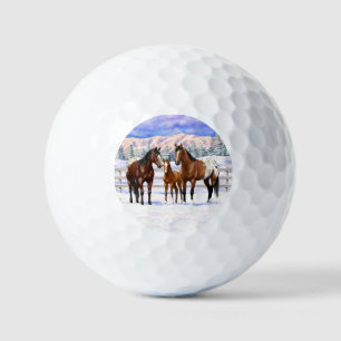 Brown Bay Appaloosa Horses In Snow Golf Balls
