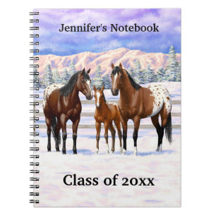 Brown Bay Appaloosa Horses In Snow Notebook