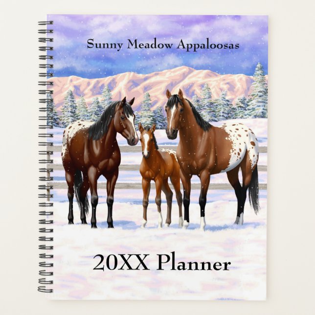 Brown Bay Appaloosa Horses In Snow Planner (Front)