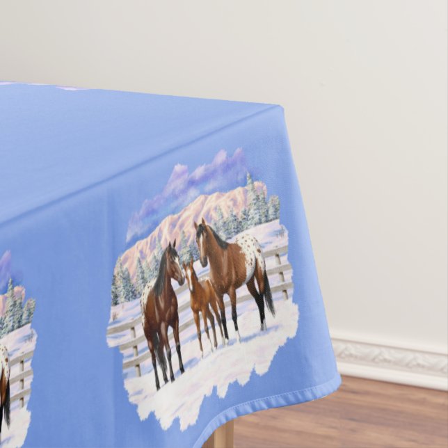Brown Bay Appaloosa Horses In Snow Tablecloth (In Situ)