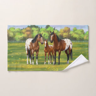 Brown Bay Appaloosa Horses In Summer Pasture Bath Towel Set