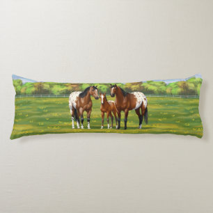 Brown Bay Appaloosa Horses In Summer Pasture Body Cushion